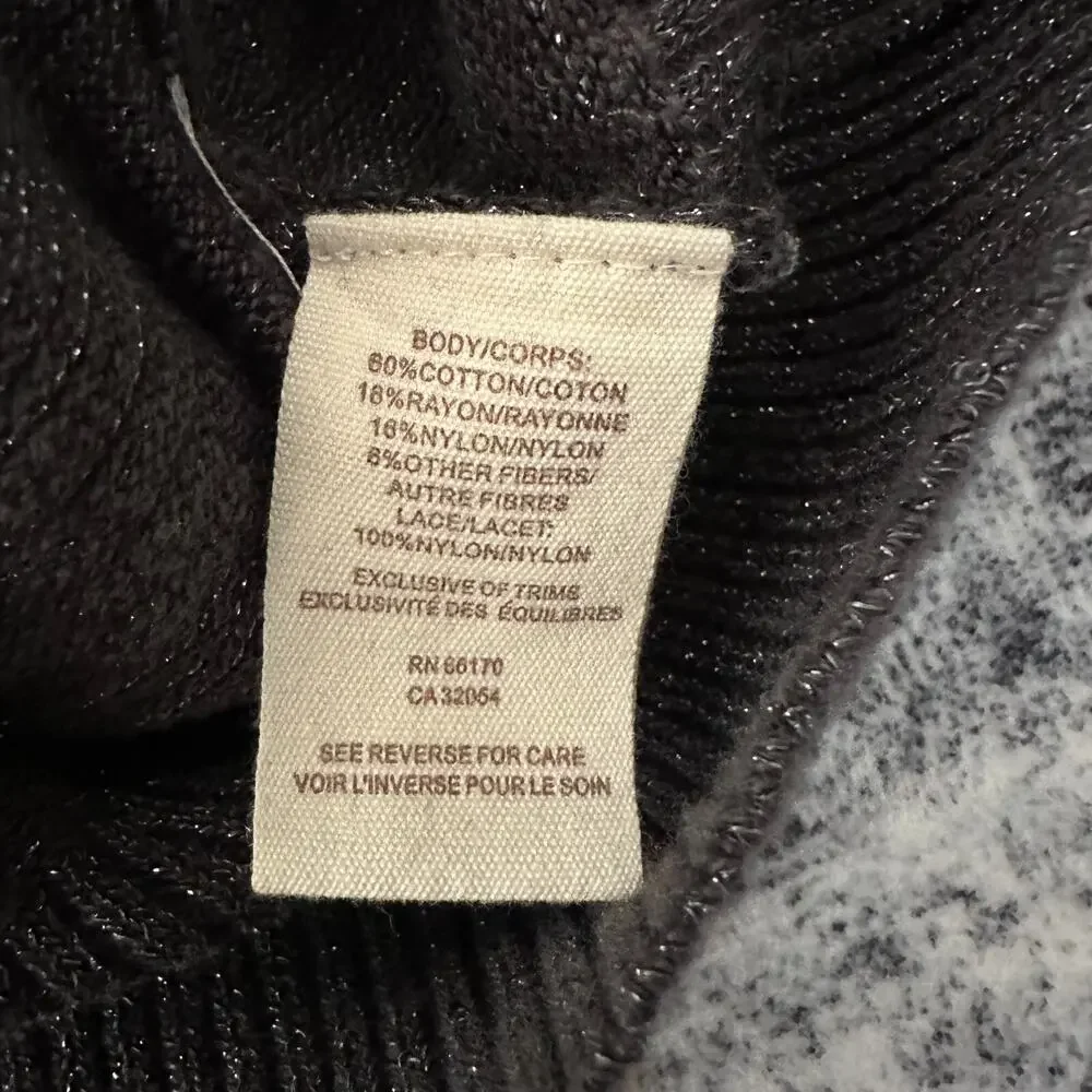 Free People Shimmer Gray Ribbed Turtleneck Sweater Long Sleeve Cutout Size Small